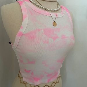 Pink Tie Dye Wife Beater Crop Top